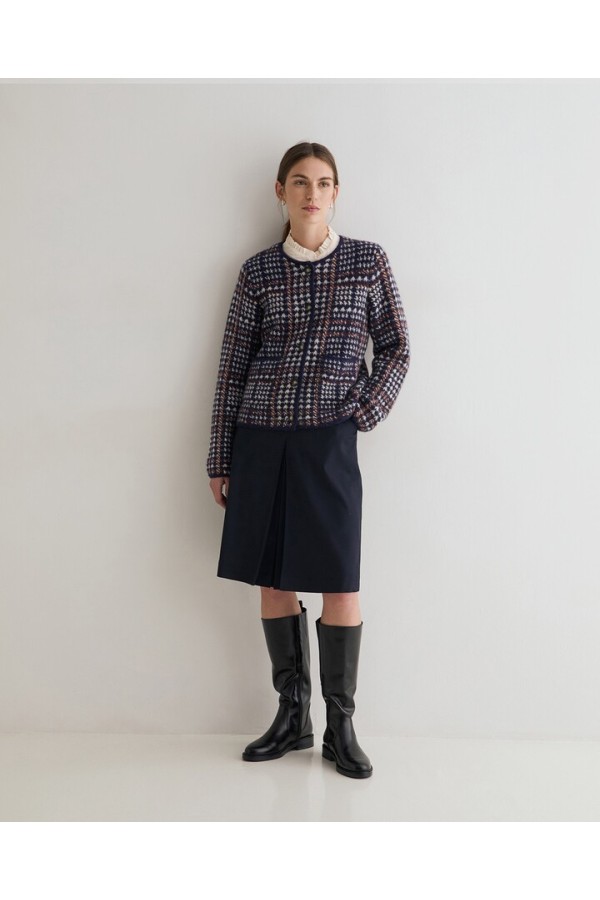 WOOL-BLEND CARDIGAN NAVY MAROON MULTICOLOR