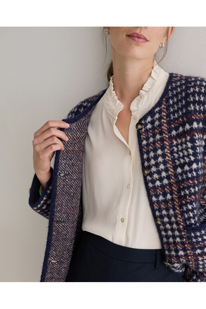 WOOL-BLEND CARDIGAN NAVY MAROON MULTICOLOR