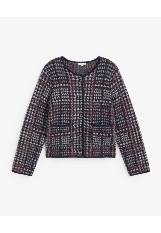 WOOL-BLEND CARDIGAN NAVY MAROON MULTICOLOR