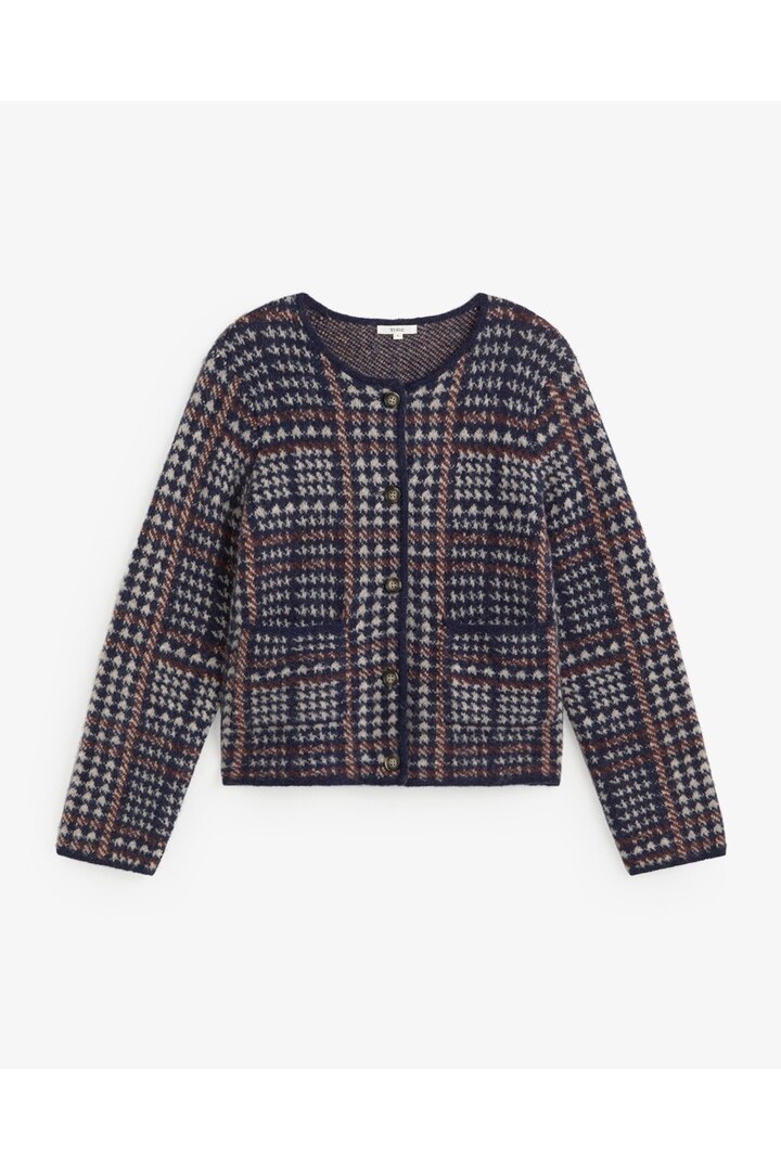 WOOL-BLEND CARDIGAN NAVY MAROON MULTICOLOR