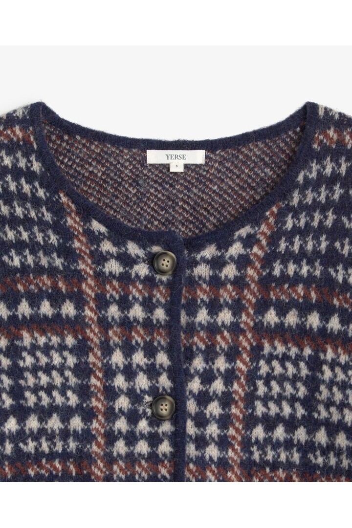 WOOL-BLEND CARDIGAN NAVY MAROON MULTICOLOR