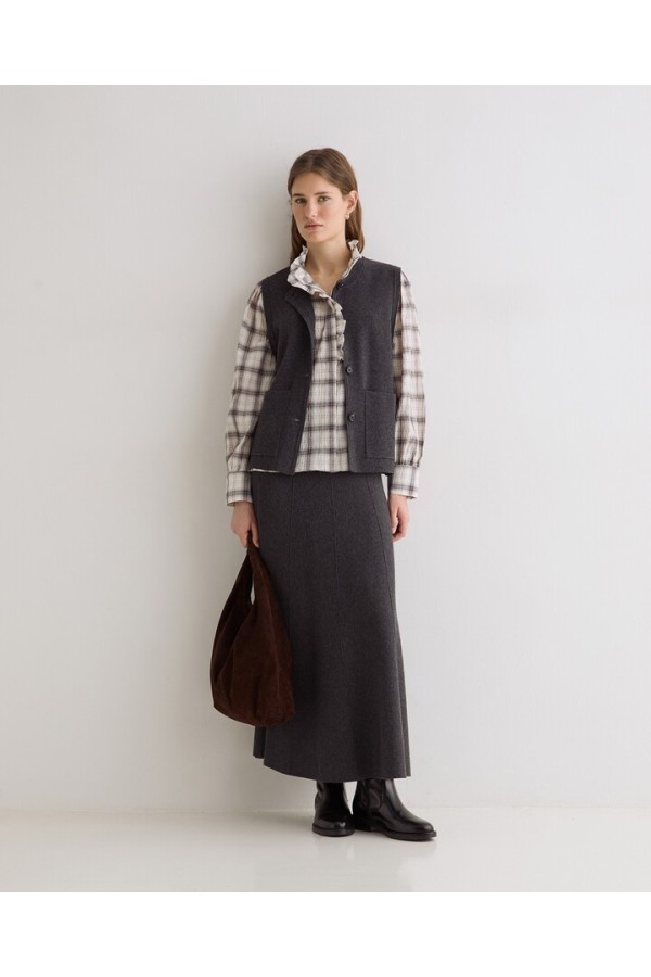 KNIT MIDI SKIRT DARK GREY