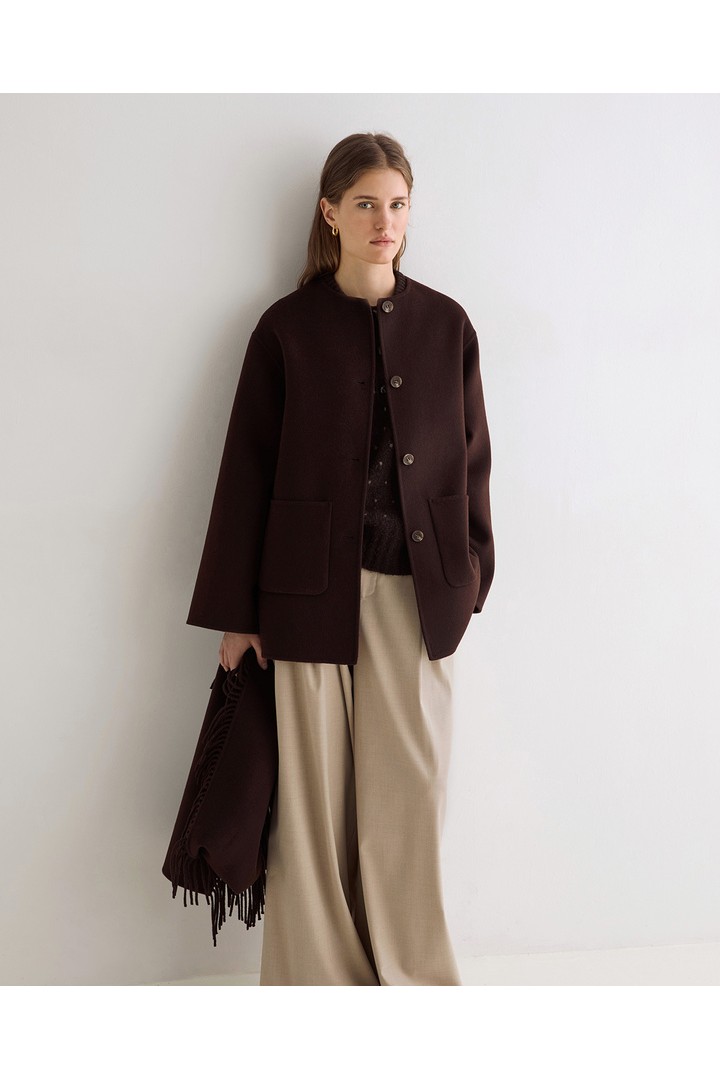 HANDMADE COAT WITH REMOVABLE SCARF CHOCOLATE