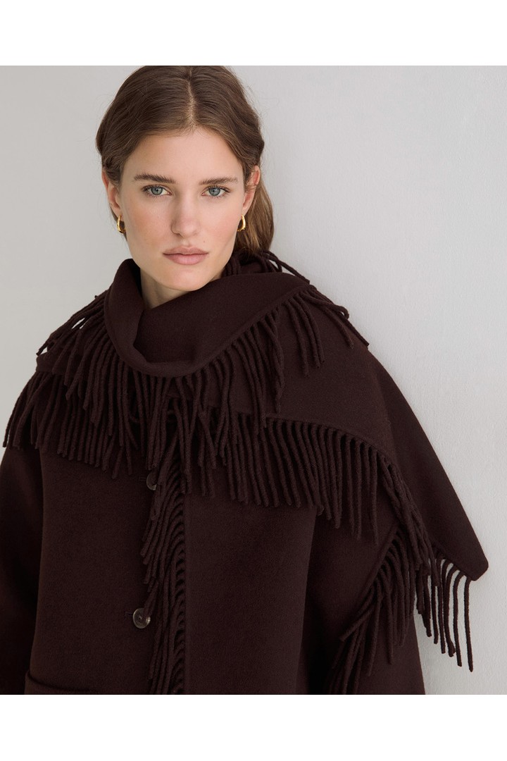 HANDMADE COAT WITH REMOVABLE SCARF CHOCOLATE