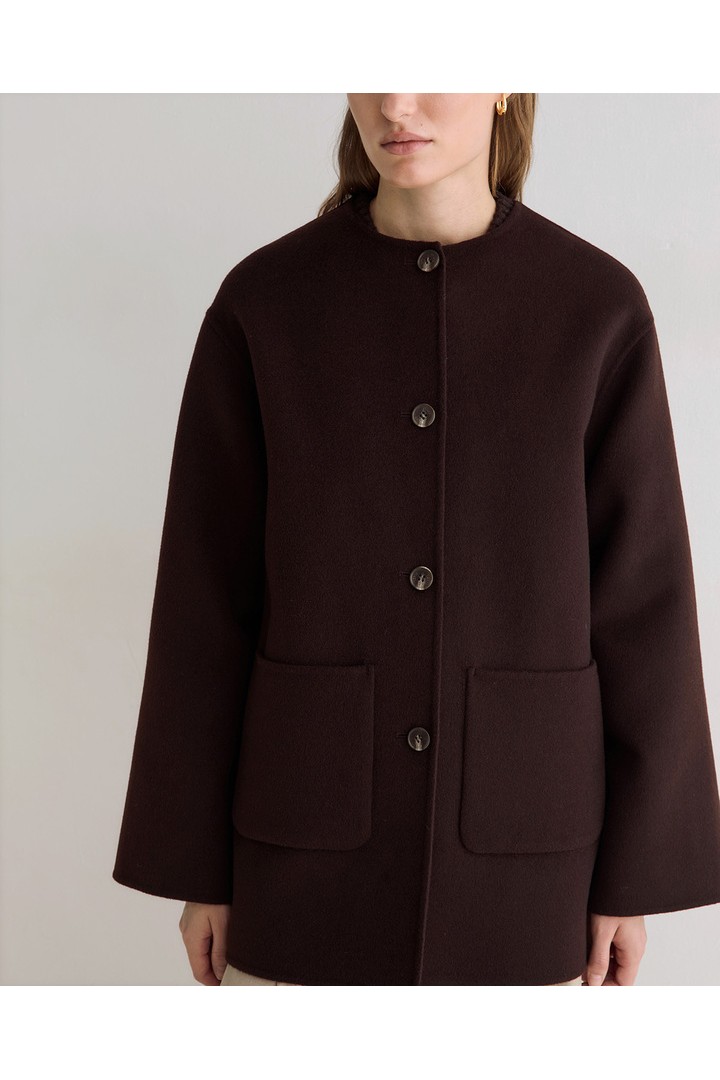 HANDMADE COAT WITH REMOVABLE SCARF CHOCOLATE