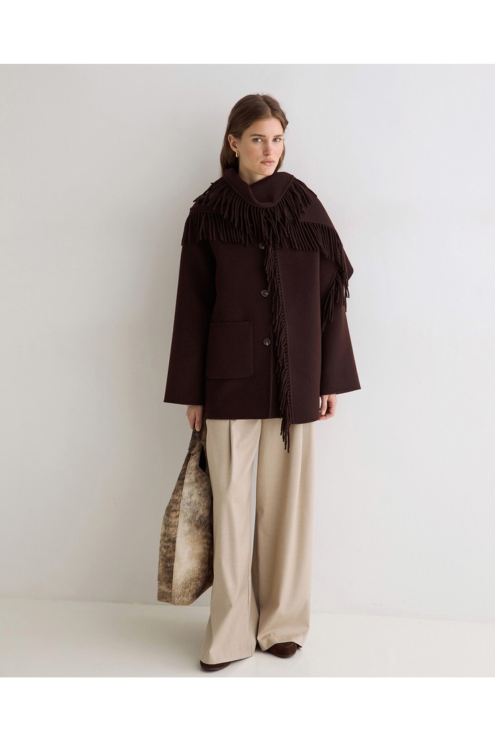 HANDMADE COAT WITH REMOVABLE SCARF CHOCOLATE
