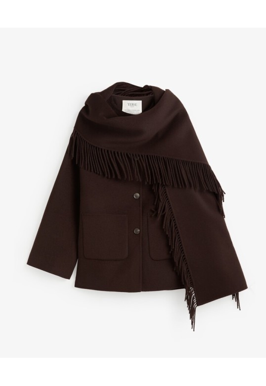 HANDMADE COAT WITH REMOVABLE SCARF CHOCOLATE