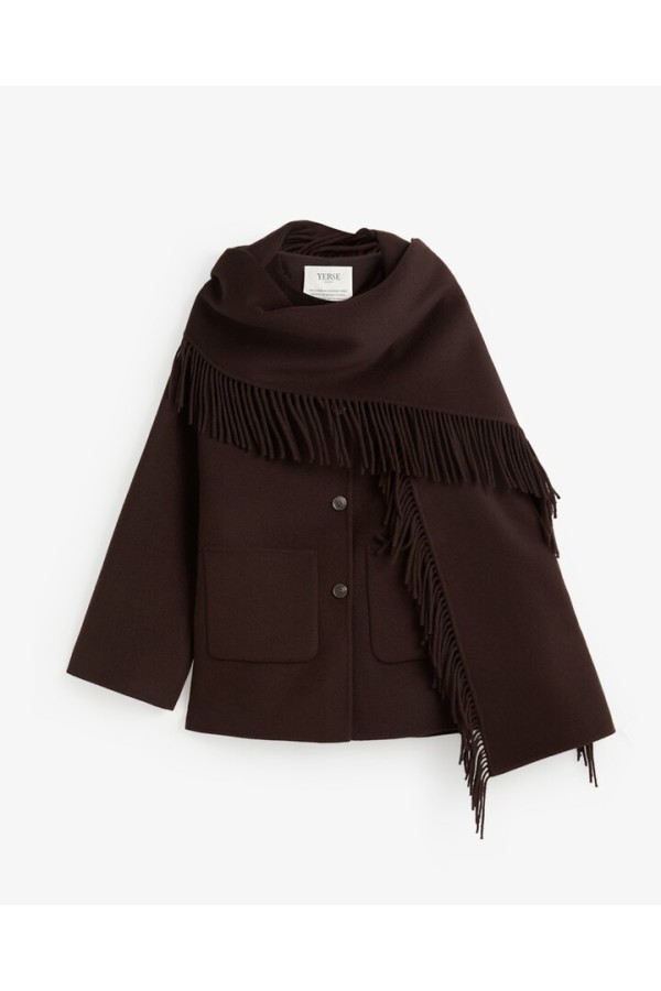 HANDMADE COAT WITH REMOVABLE SCARF CHOCOLATE