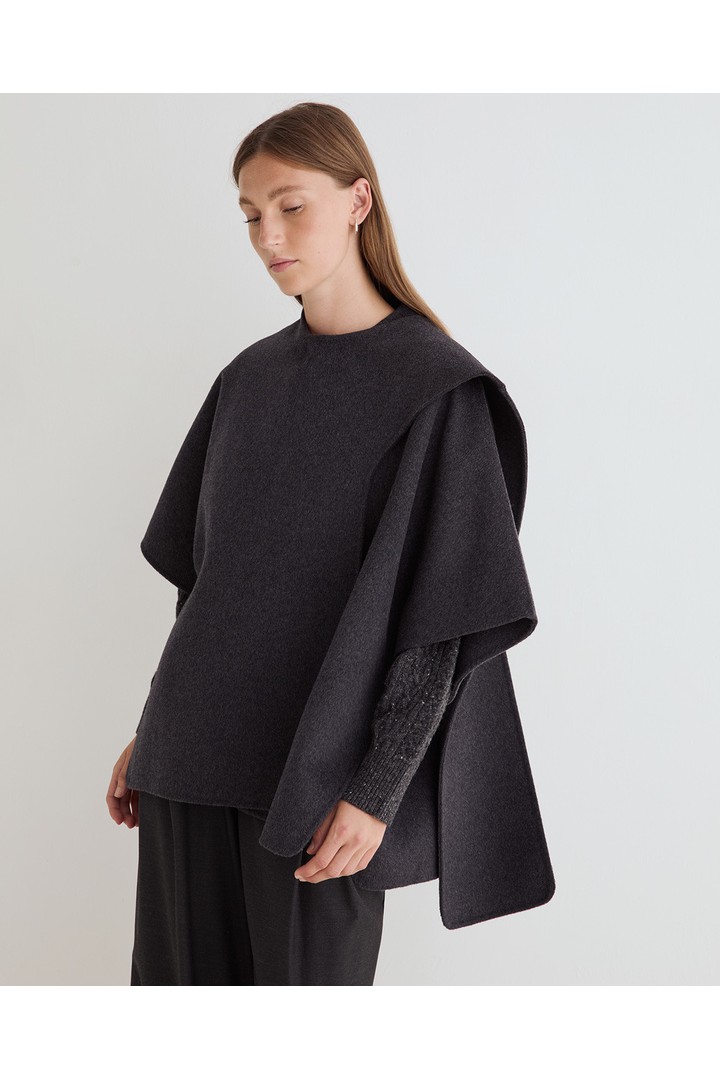 HANDMADE WOOL CAPE DARK GREY