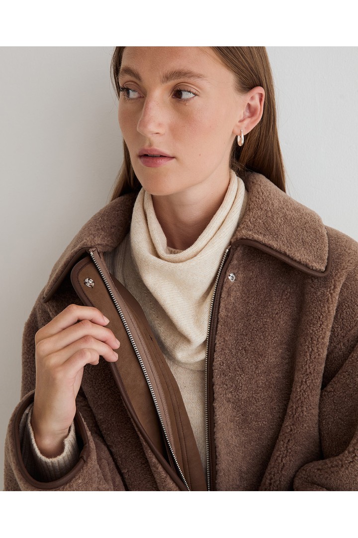 LONG SHEARLING COAT CHOCOLATE