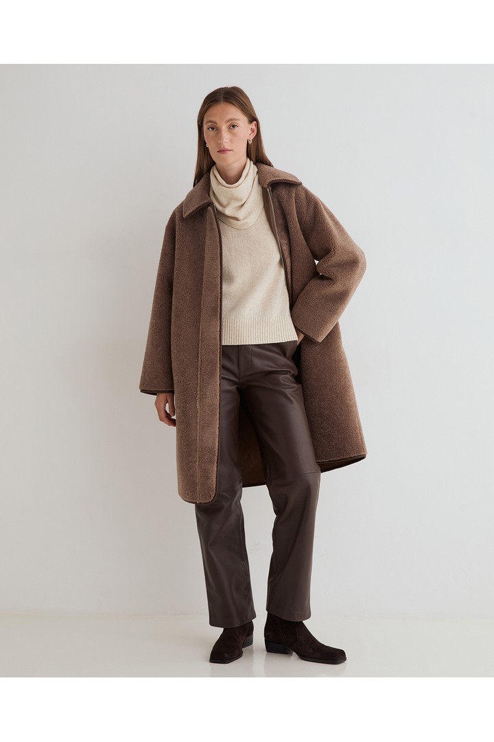 LONG SHEARLING COAT CHOCOLATE