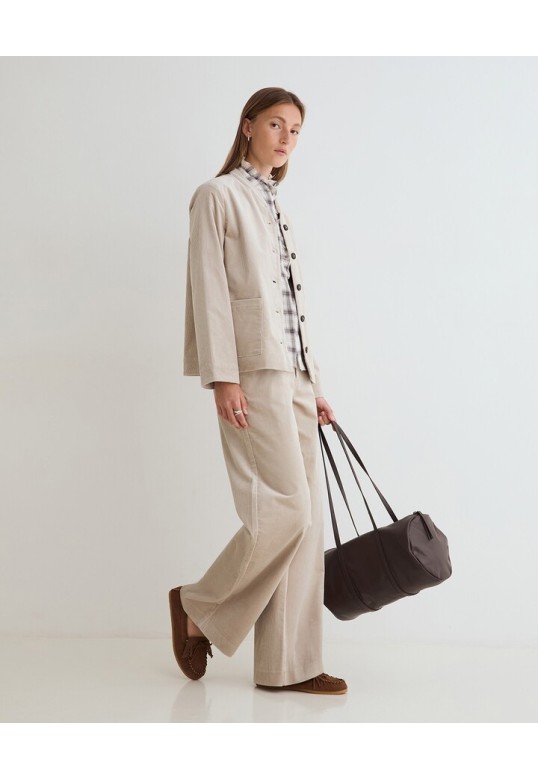 WIDE-LEG CORDUROY TROUSERS LIGHT GREY