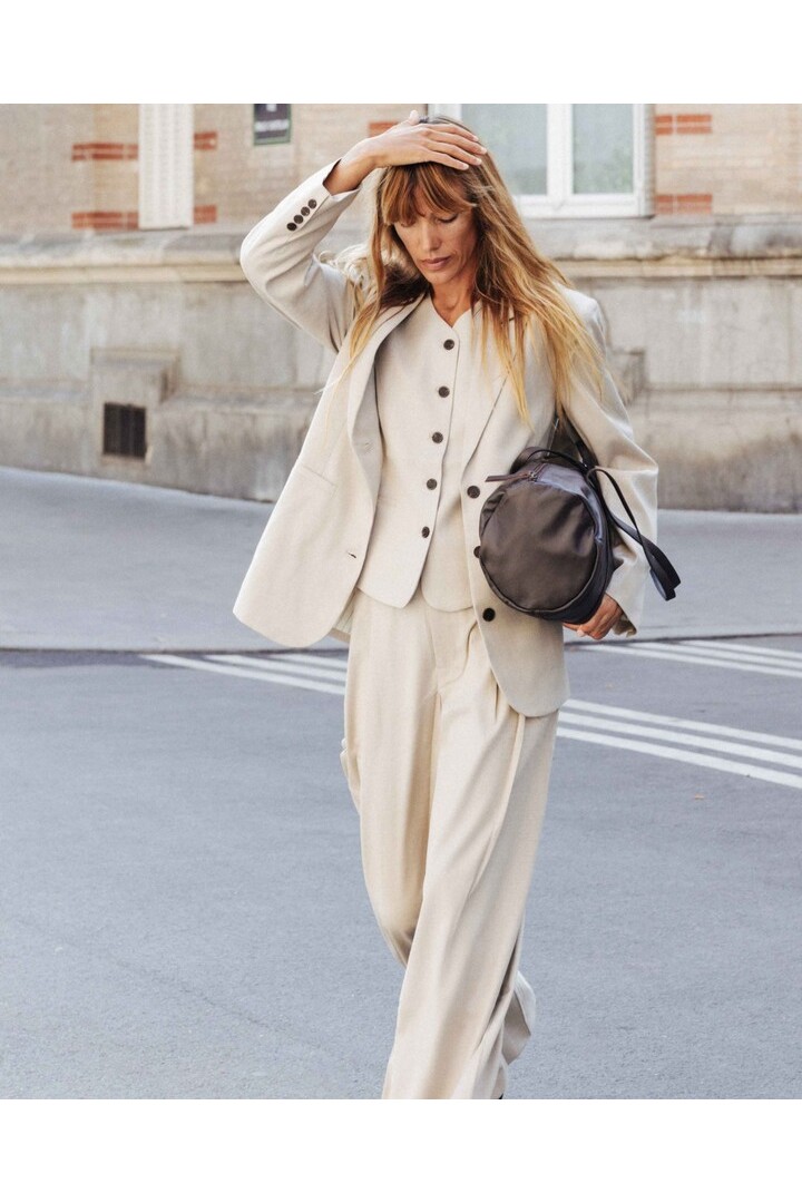 STRUCTURED WIDE-LEG SUIT TROUSERS BEIGE
