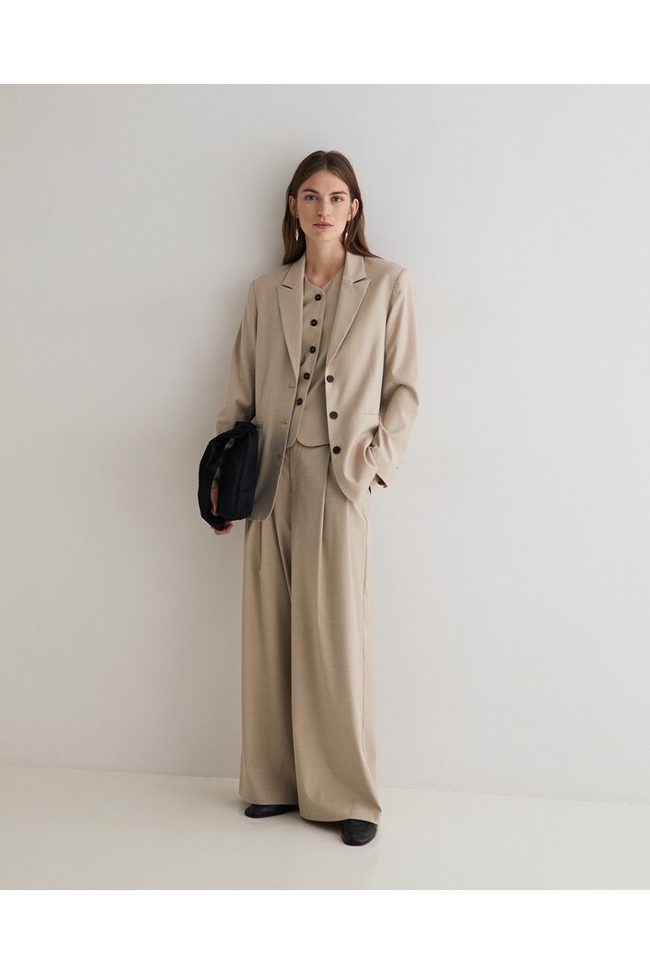 STRUCTURED WIDE-LEG SUIT TROUSERS BEIGE