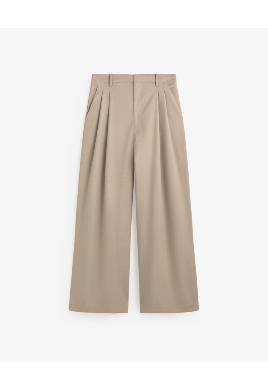STRUCTURED WIDE-LEG SUIT TROUSERS BEIGE