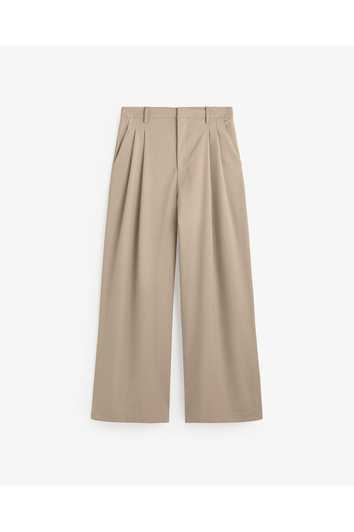 STRUCTURED WIDE-LEG SUIT TROUSERS BEIGE