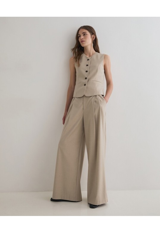 STRUCTURED WIDE-LEG SUIT TROUSERS BEIGE
