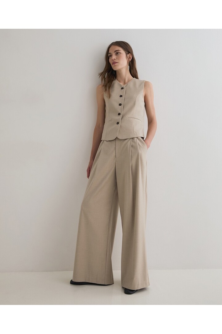 STRUCTURED WIDE-LEG SUIT TROUSERS BEIGE