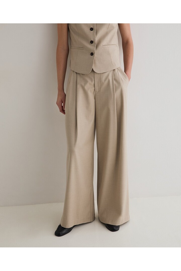 STRUCTURED WIDE-LEG SUIT TROUSERS BEIGE