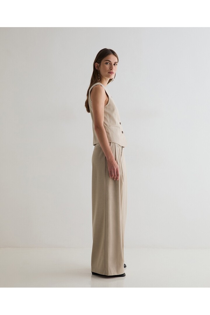 STRUCTURED WIDE-LEG SUIT TROUSERS BEIGE
