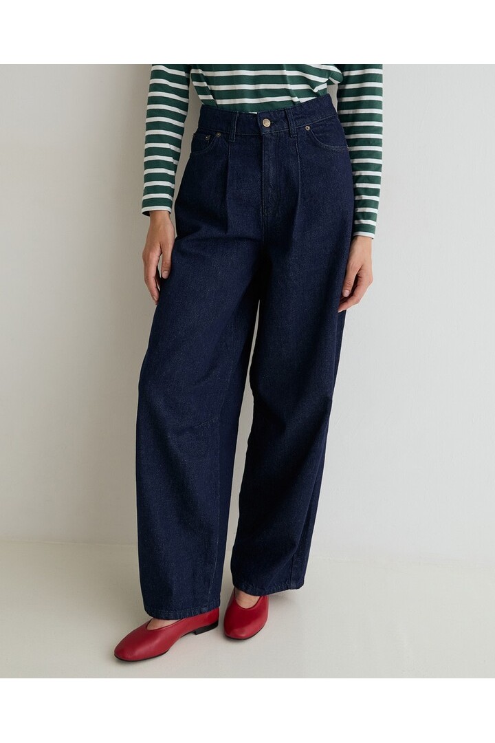 BARREL-LEG DENIM TROUSERS DARK BLUE