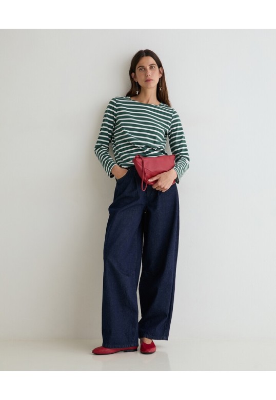 BARREL-LEG DENIM TROUSERS DARK BLUE
