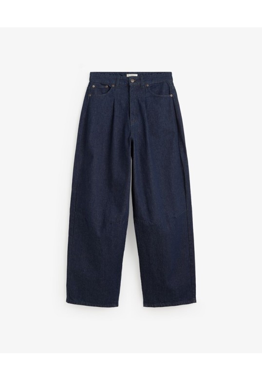 BARREL-LEG DENIM TROUSERS DARK BLUE