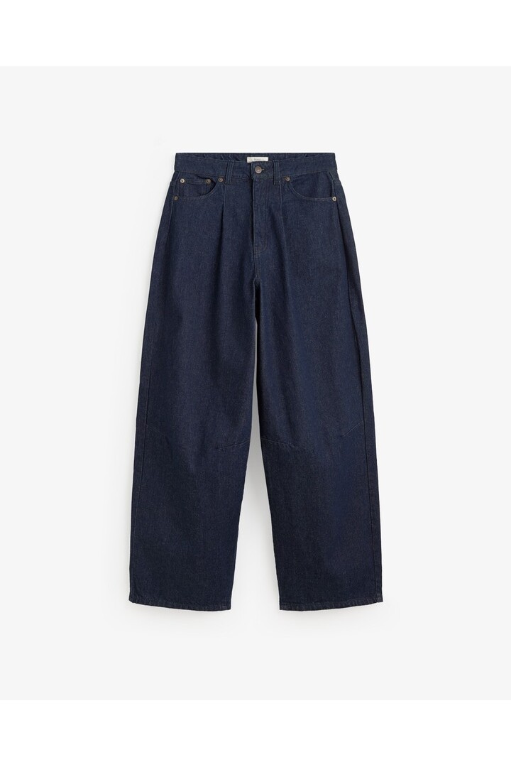 BARREL-LEG DENIM TROUSERS DARK BLUE