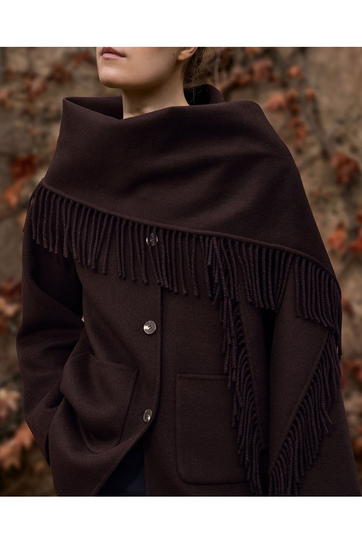 HANDMADE COAT WITH REMOVABLE SCARF CHOCOLATE