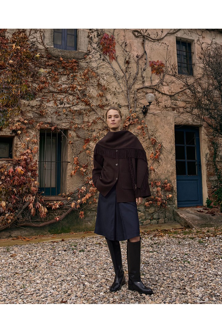 HANDMADE COAT WITH REMOVABLE SCARF CHOCOLATE