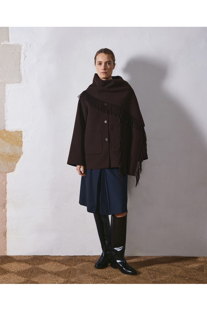 HANDMADE COAT WITH REMOVABLE SCARF CHOCOLATE