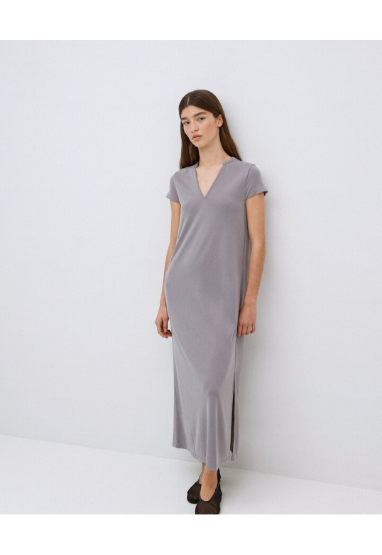 Grey cap-sleeve midi dress
