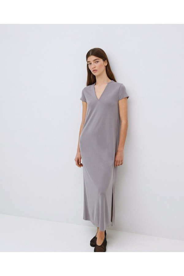 Grey cap-sleeve midi dress