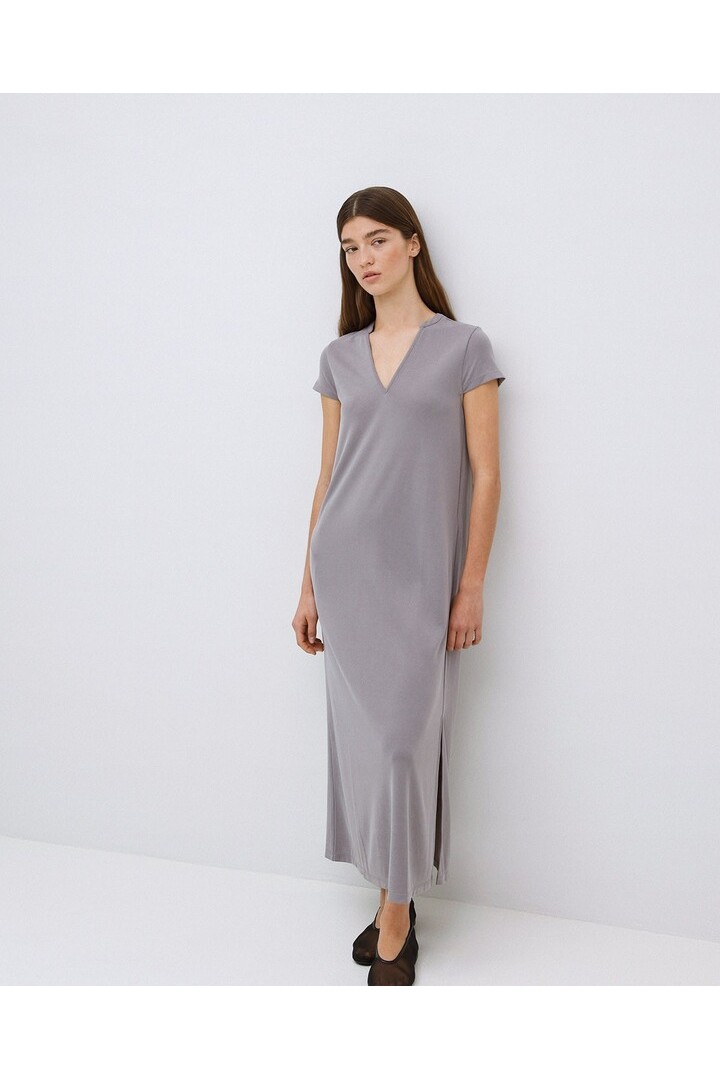 Grey cap-sleeve midi dress
