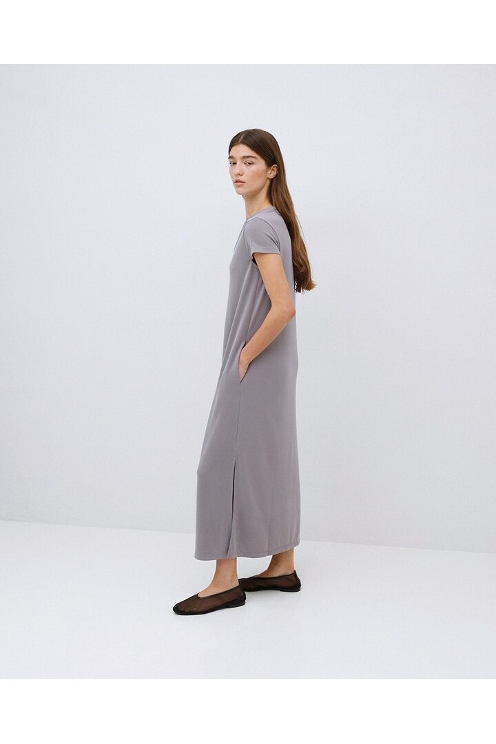 Grey cap-sleeve midi dress