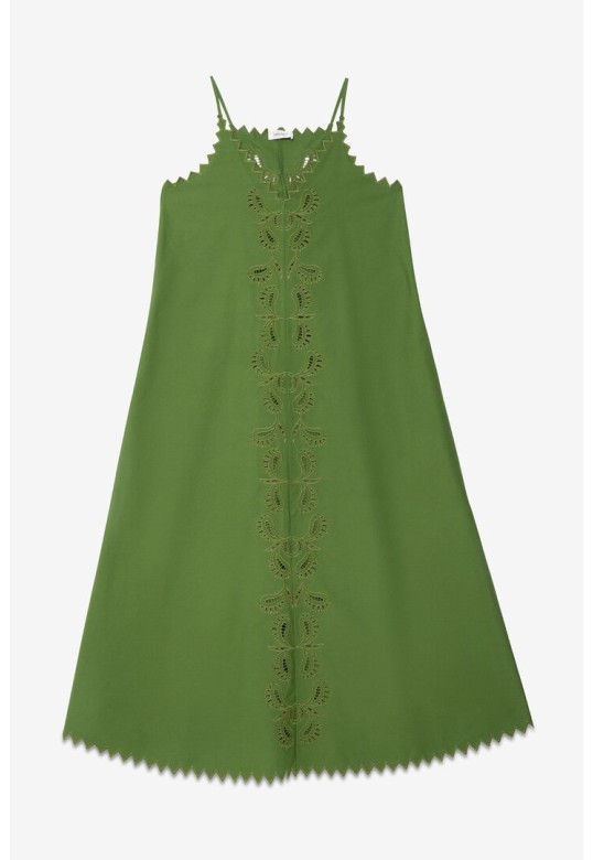 Cotton long dress with cutwork embroidery green