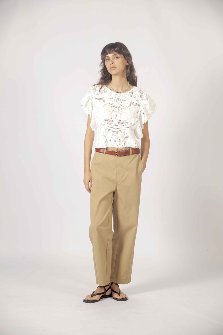 Ruffled crochet top Cream