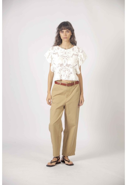 Ruffled crochet top Cream