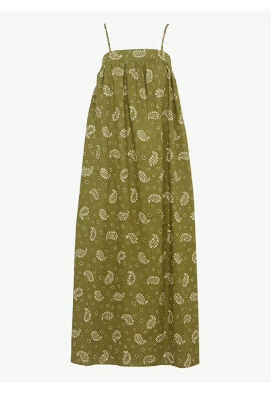 Loose-fitting printed dress with straps - Khaki