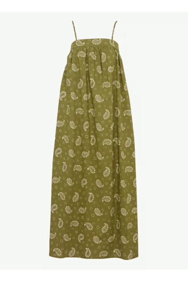 Loose-fitting printed dress with straps - Khaki