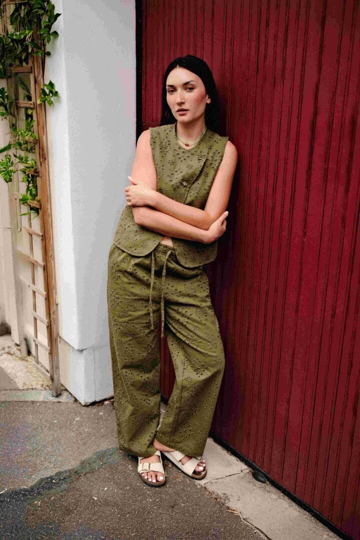 Jean broderie anglaise Khaki