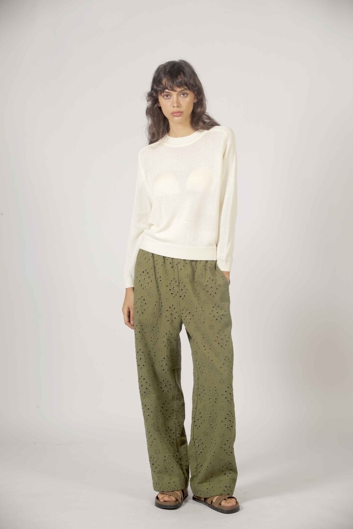 Jean broderie anglaise Khaki