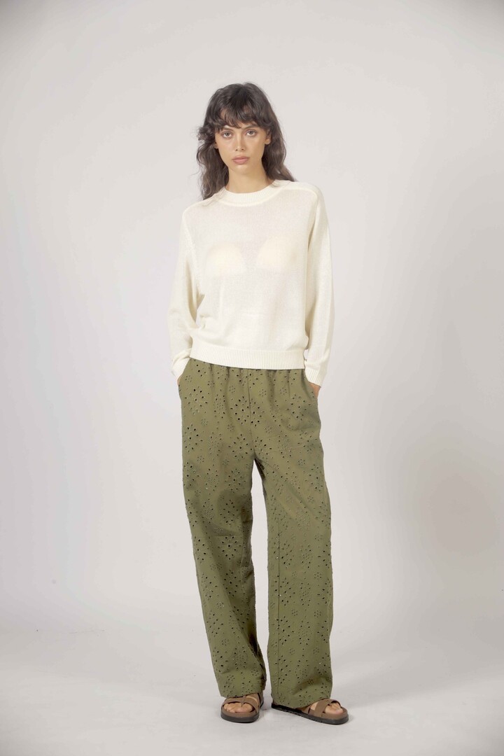 Jean broderie anglaise Khaki