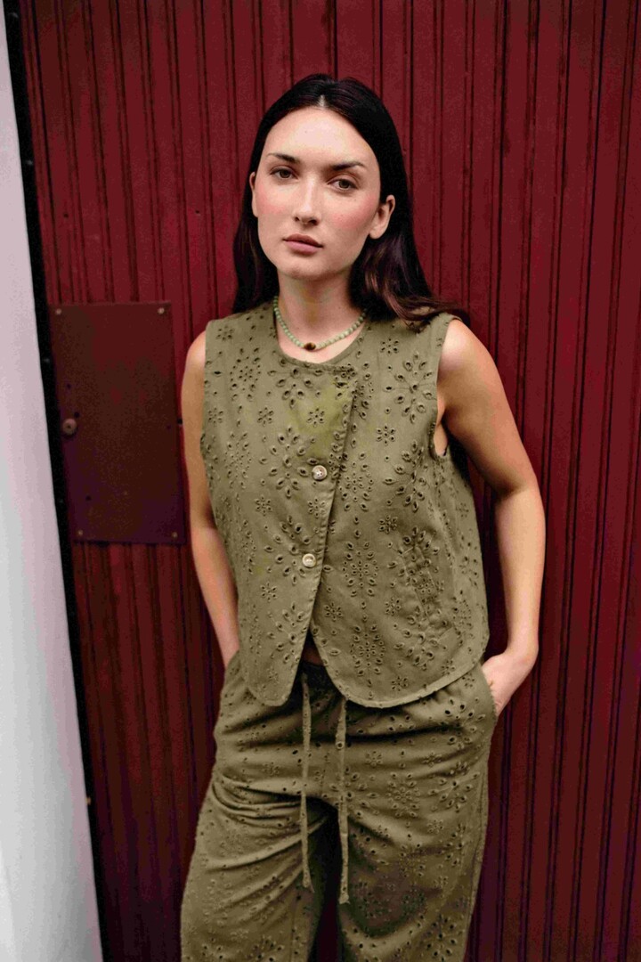 Embroidered asymmetrical vest Khaki