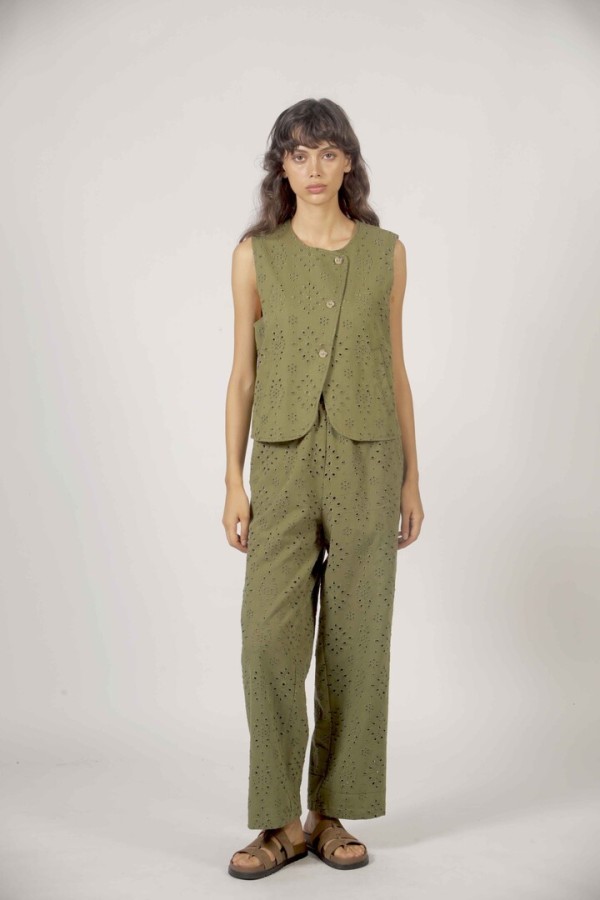 Embroidered asymmetrical vest Khaki