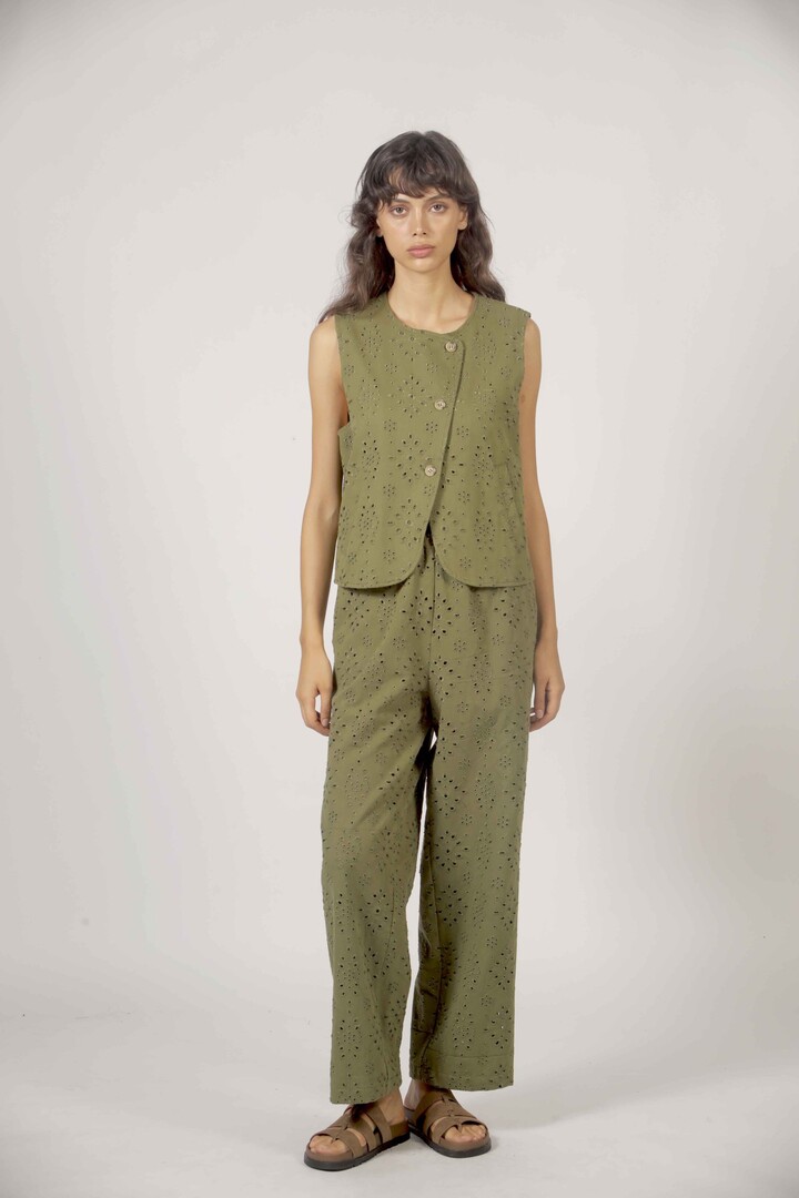 Embroidered asymmetrical vest Khaki