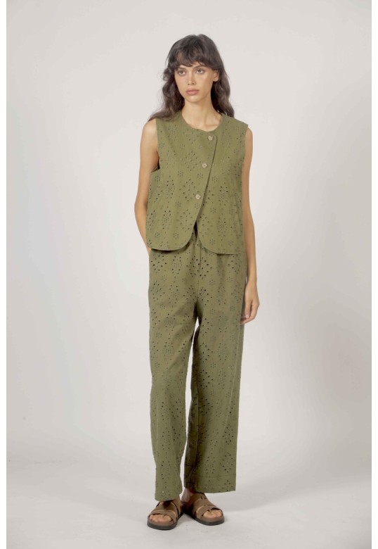 Embroidered asymmetrical vest Khaki