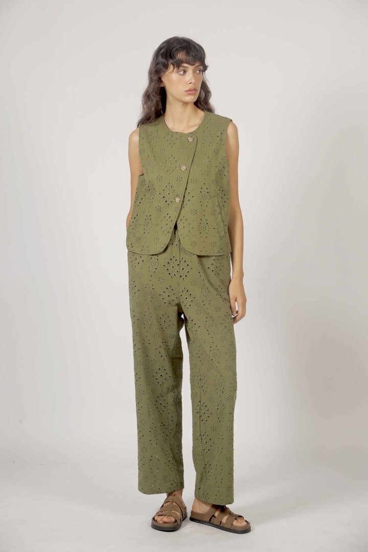 Embroidered asymmetrical vest Khaki