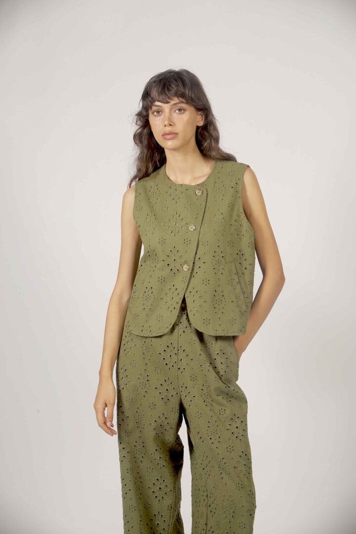 Embroidered asymmetrical vest Khaki