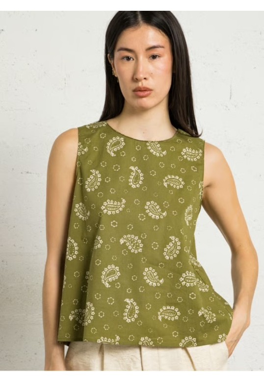 Printed cotton top - Khaki